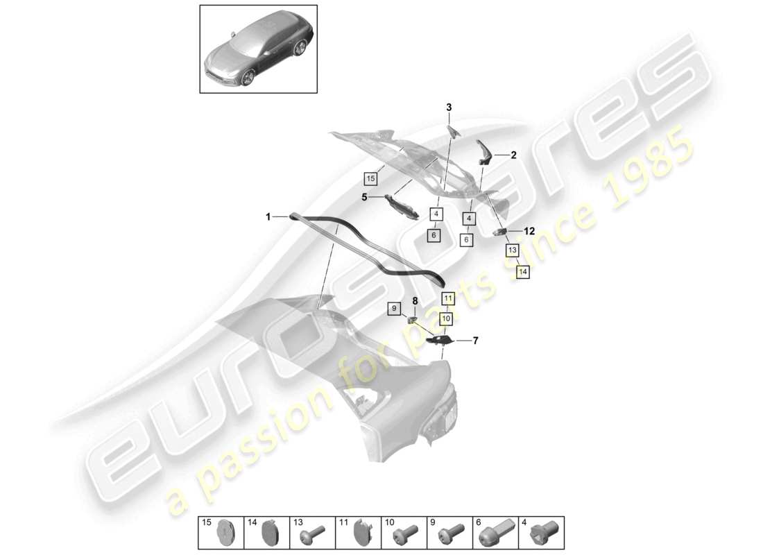 porsche 2021 (panamera 971-1) guarnizioni isolamento acustico cofano posteriore schema delle parti