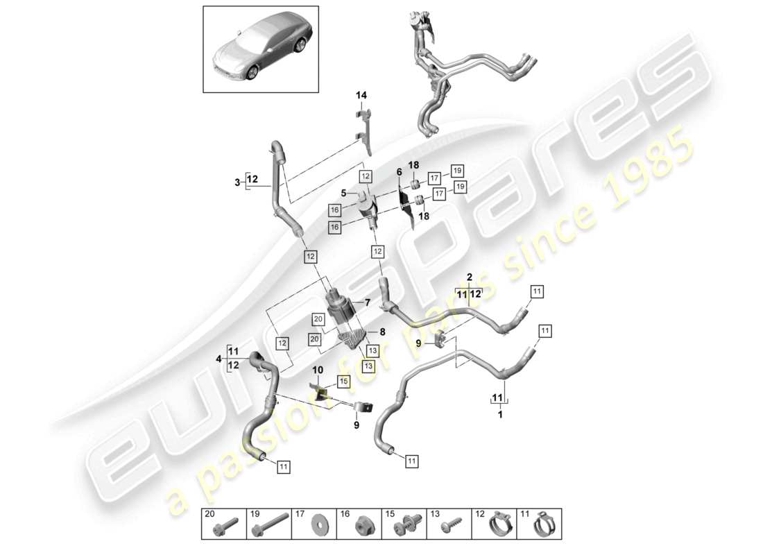 porsche 2021 (panamera 971-1) schema delle parti del riscaldatore a benzina