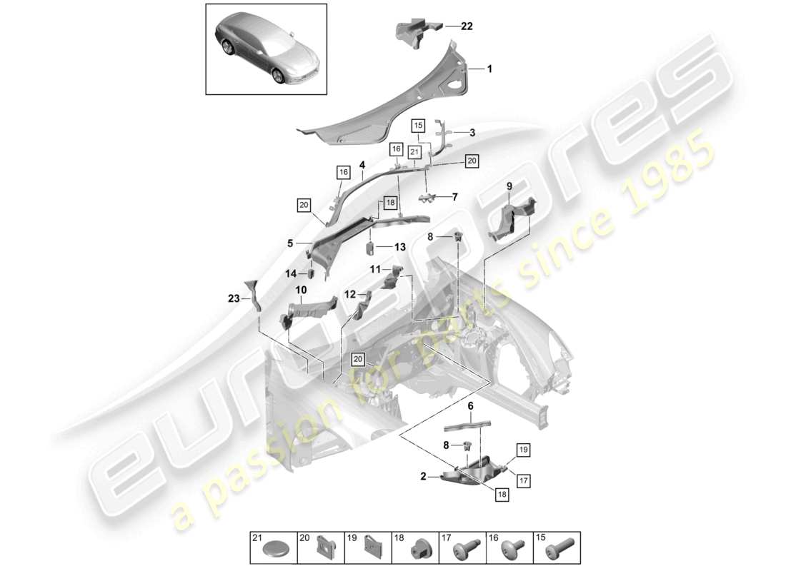 porsche 2021 (panamera 971-1) scatola dell'acqua diagramma delle parti