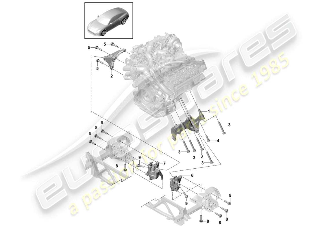 porsche 2021 (panamera 971-1) dispositivo di sollevamento del motore consolle per il montaggio del motore staffe del motore diagramma delle parti