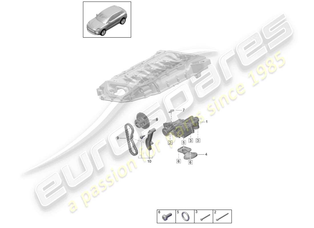porsche 2021 (macan) schema delle parti della pompa dell'olio