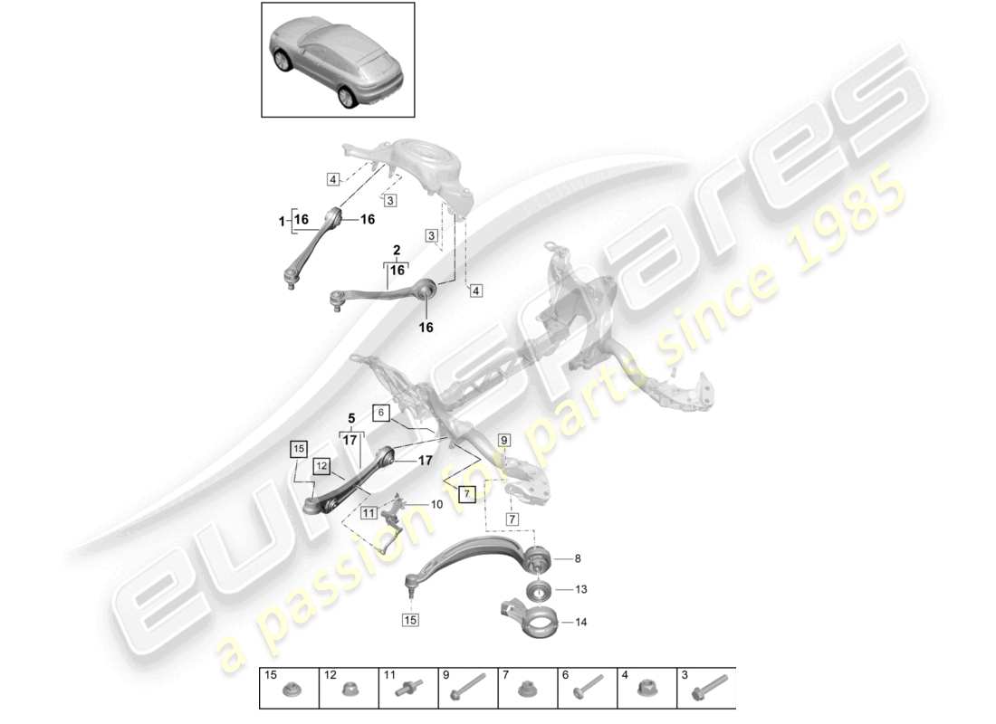 porsche 2021 (macan) diagramma delle parti del sensore di livello della guida del braccio oscillante