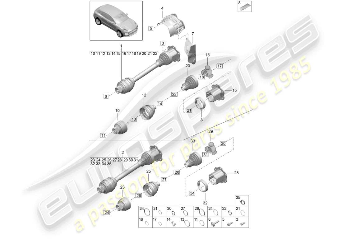 porsche 2021 (macan) diagramma delle parti dell'albero di trasmissione