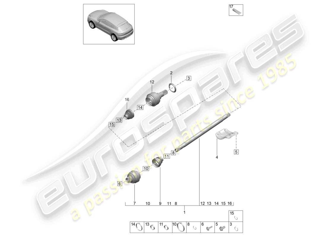 porsche 2021 (macan) albero di trasmissione asse posteriore diagramma delle parti