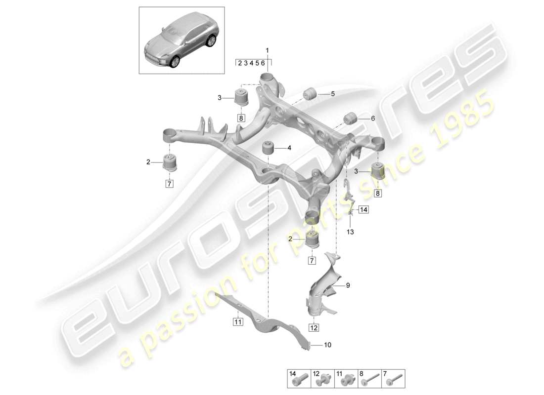 porsche 2021 (macan) controtelaio sospensione diagramma delle parti