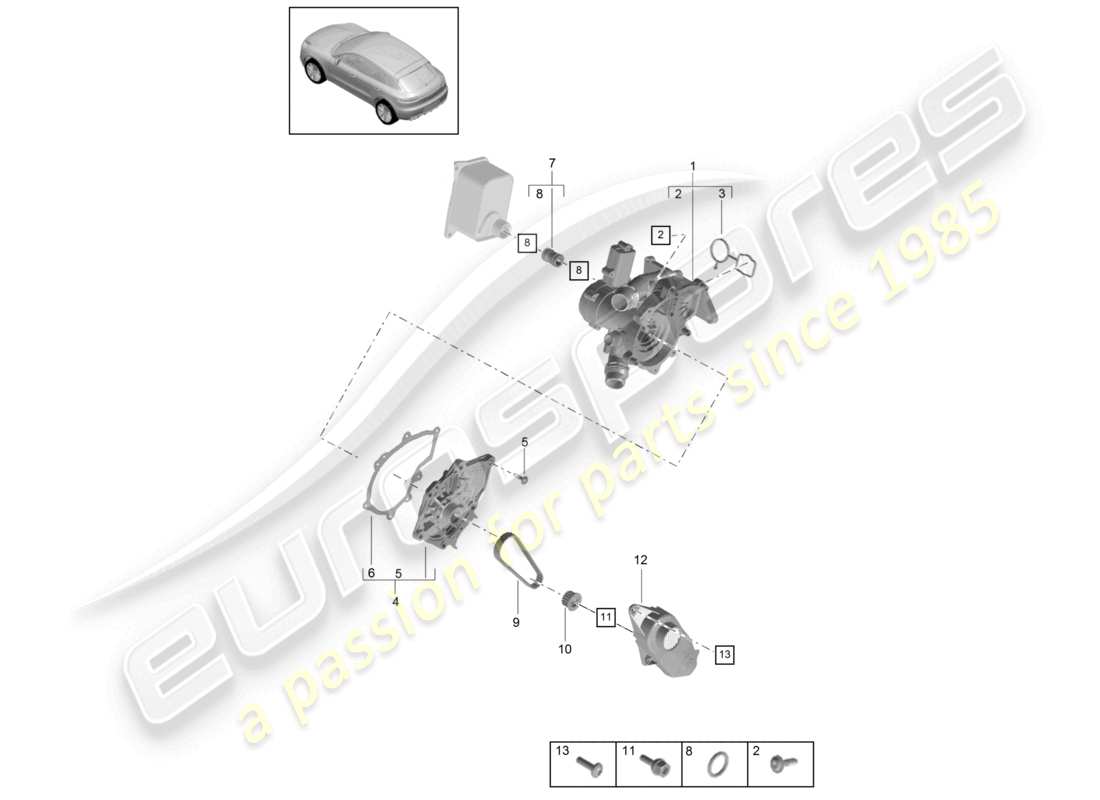 porsche 2021 (macan) regolatore del liquido di raffreddamento pompa del liquido di raffreddamento connettore di raccordo schema delle parti
