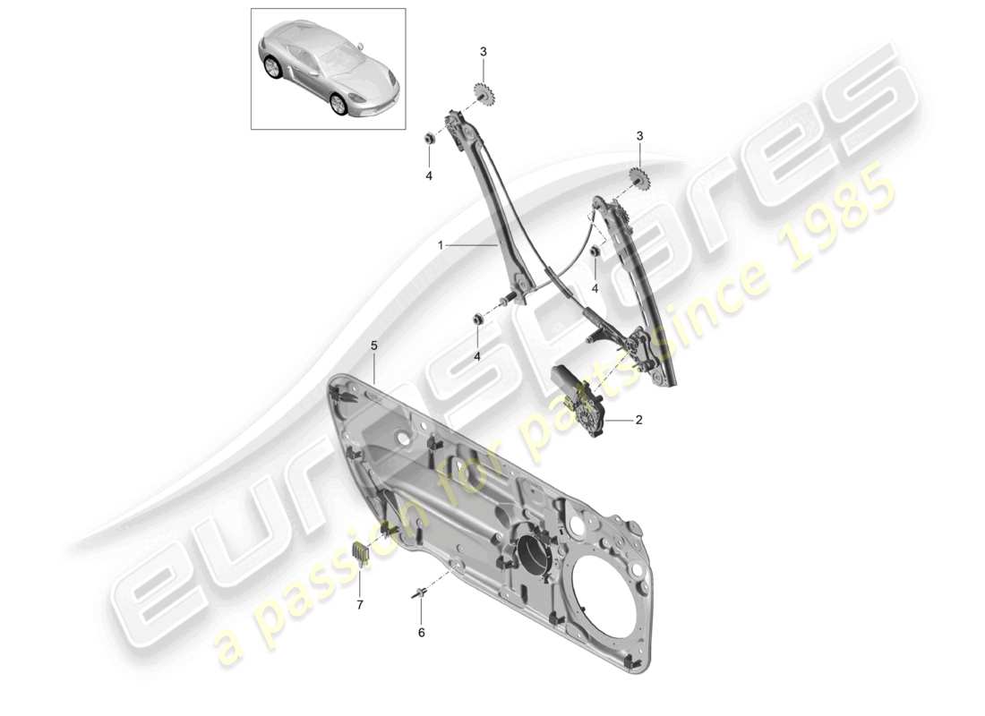 porsche 2024 (718 cayman) schema delle parti del regolatore della finestra