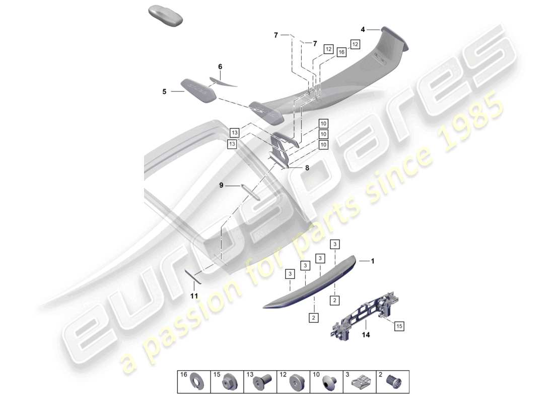 porsche 2021 (718 cayman gt4) schema delle parti spoiler posteriore