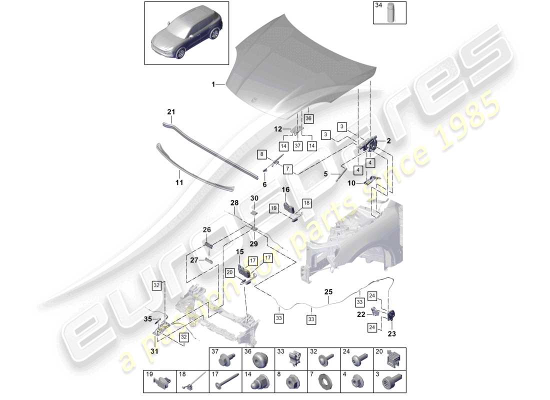 porsche 2021 (cayenne e3 9ya/9yb) copertura anteriore diagramma delle parti