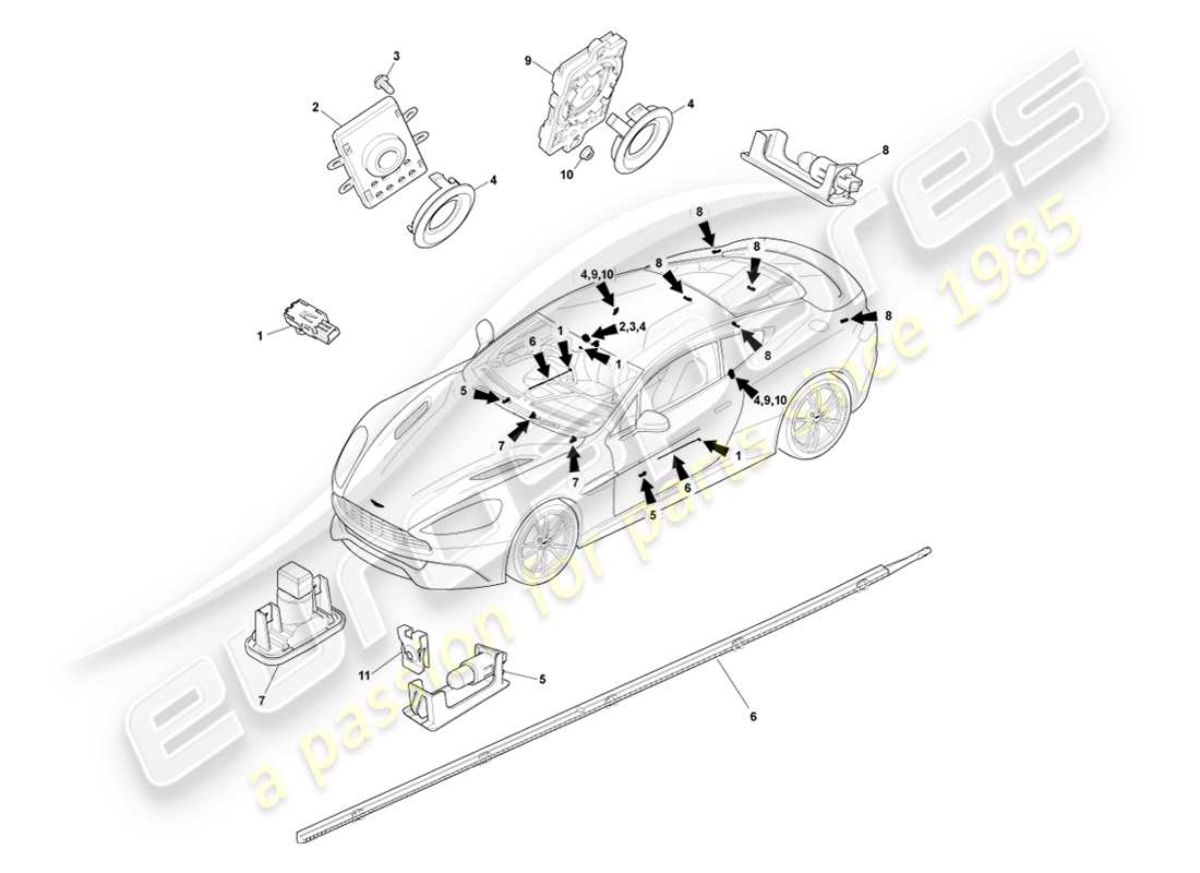 aston martin vanquish (2013) illuminazione di cortesia diagramma delle parti