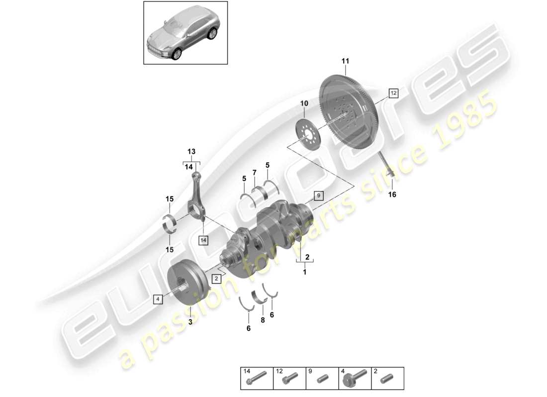 porsche 2021 (macan) biella dell'albero motore volano bimassa diagramma delle parti