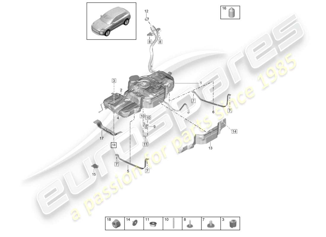 porsche 2021 (macan) serbatoio carburante con accessori schema delle parti