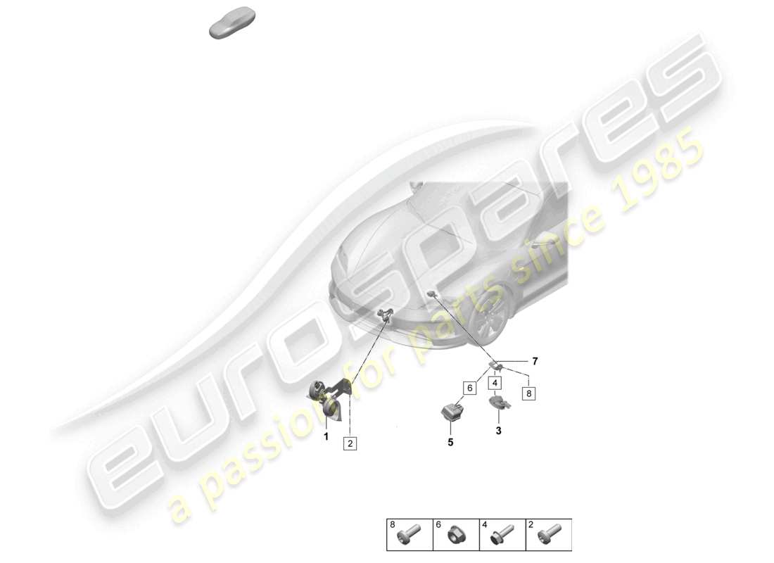 porsche 2026 (taycan 9j1-2) sistema di allarme con sirena di segnalazione fanfare diagramma delle parti