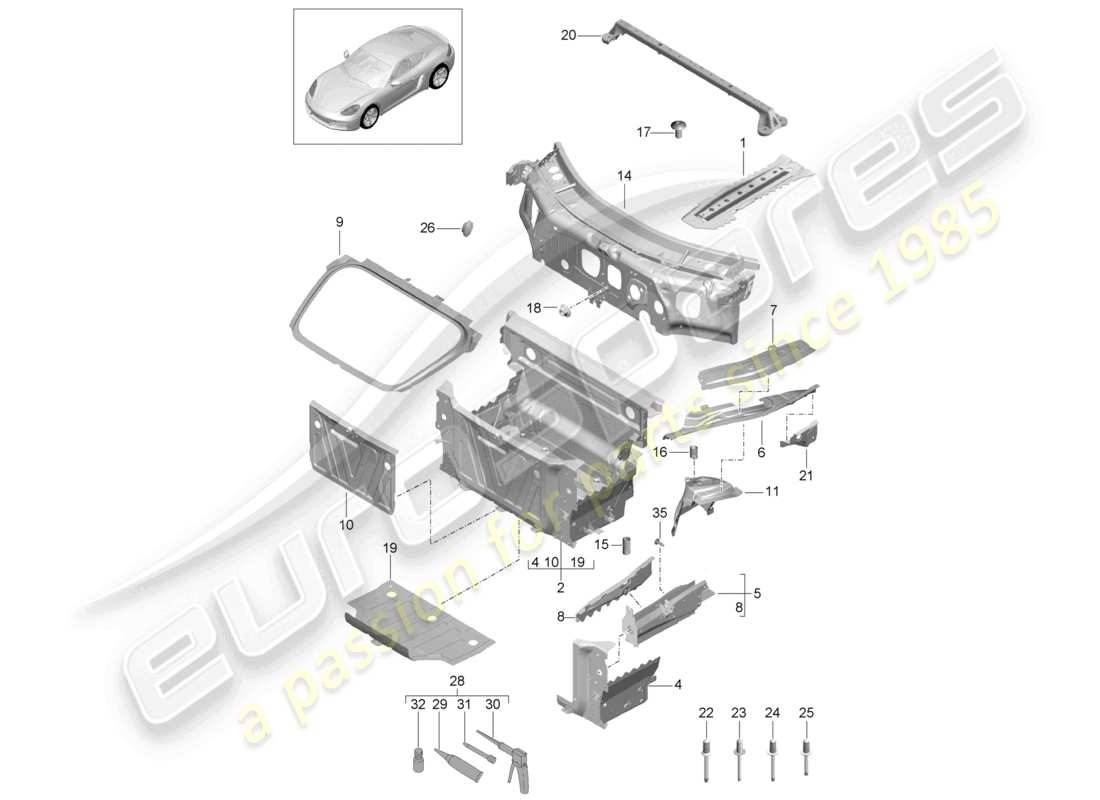 porsche 2022 (718 cayman) parte anteriore parti singole diagramma delle parti