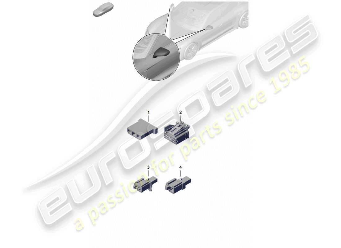 porsche 2020 (taycan 9j1-1) alloggiamento del connettore per lo specchio esterno diagramma delle parti