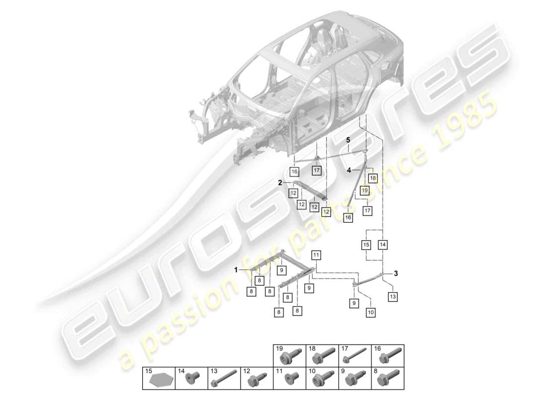 porsche 2024 (cayenne e3 9ya/9yb) schema delle parti posteriori del montante a cupola