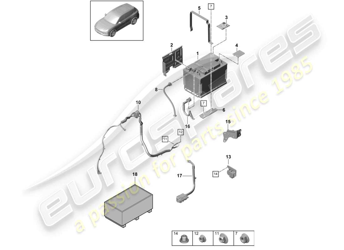 porsche 2024 (cayenne e3 9ya/9yb) diagramma delle parti della batteria