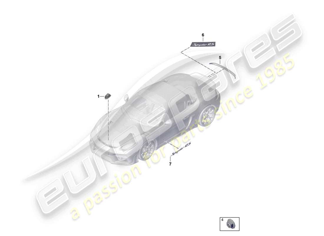 porsche 2022 (718 boxster spyder) iscrizioni/lettering pellicola protettiva per pietra schema delle parti