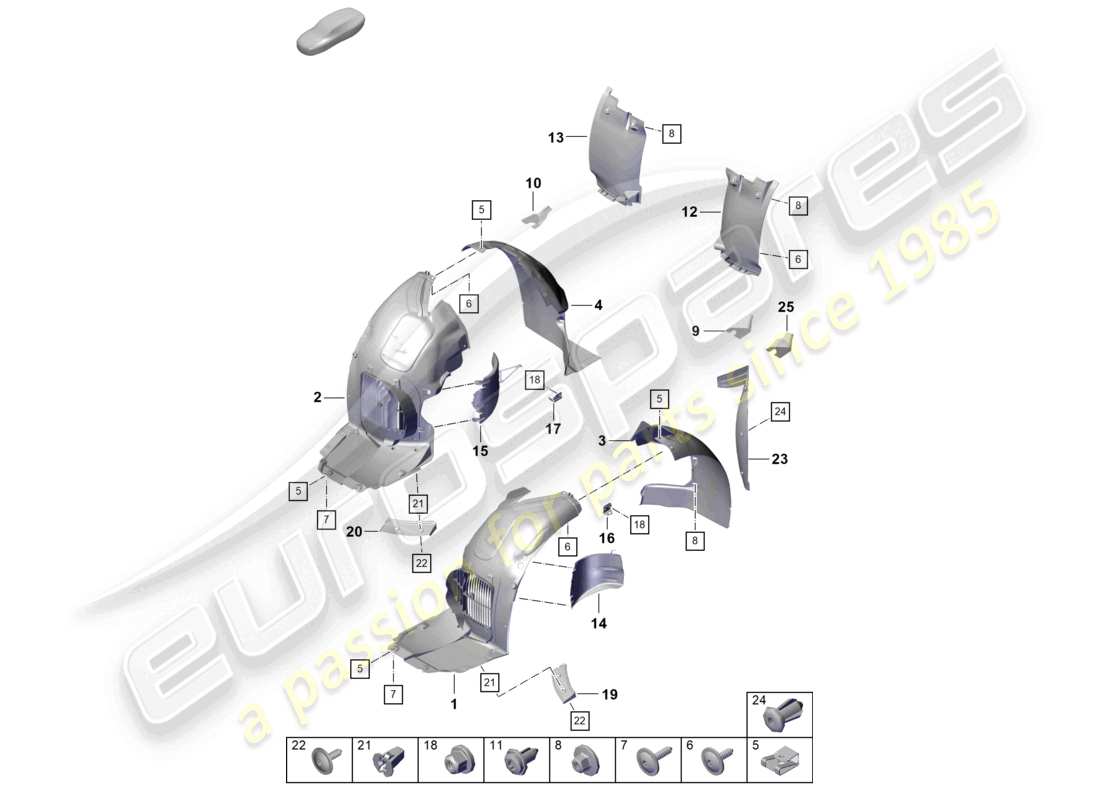 porsche 2022 (718 boxster spyder) schema delle parti del passaruota