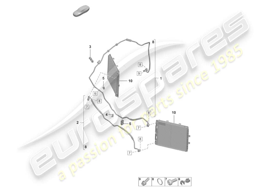 porsche 2024 (992-2 turbo / s) schema delle parti del condizionatore anteriore, della linea del refrigerante e del passaruota