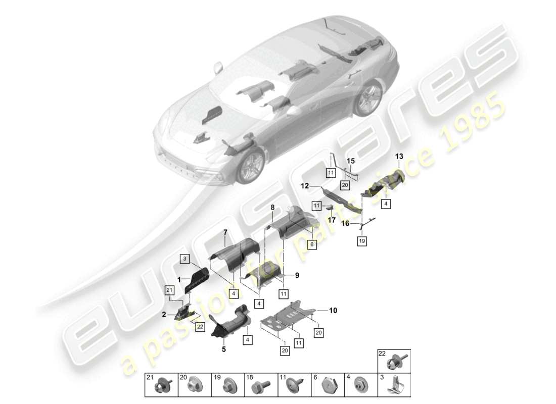 porsche 2021 (panamera 971-1) finiture isolamento termico sottoscocca diagramma delle parti