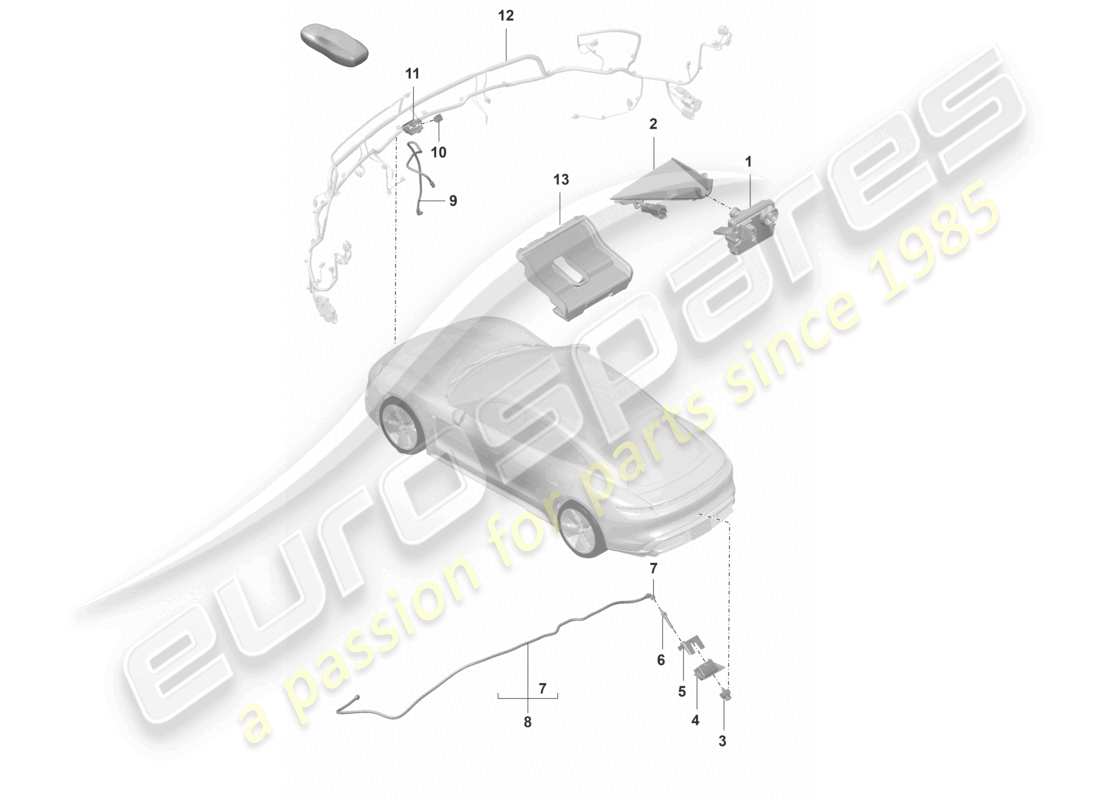porsche 2020 (taycan 9j1-1) telecamera anteriore per programmi di assistenza alla guida telecamera per la retromarcia vista dall'alto reale diagramma delle parti