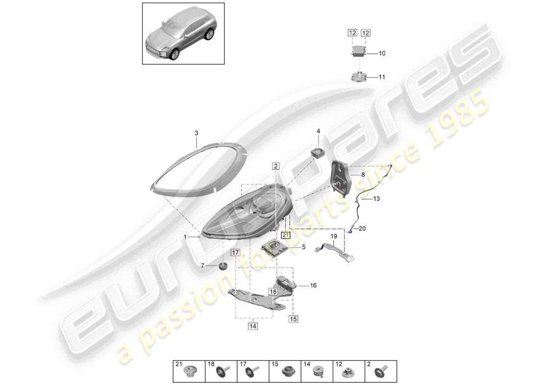 porsche 2021 (macan) schema base delle parti dei fari a led