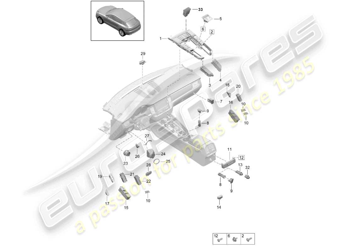 porsche 2021 (macan) diagramma delle parti dell'interruttore
