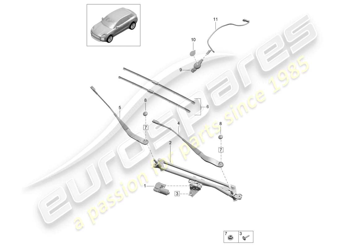 porsche 2021 (macan) impianto tergicristallo, sensore completo per il rilevamento di umidità dell'aria, pioggia e luce schema dei componenti
