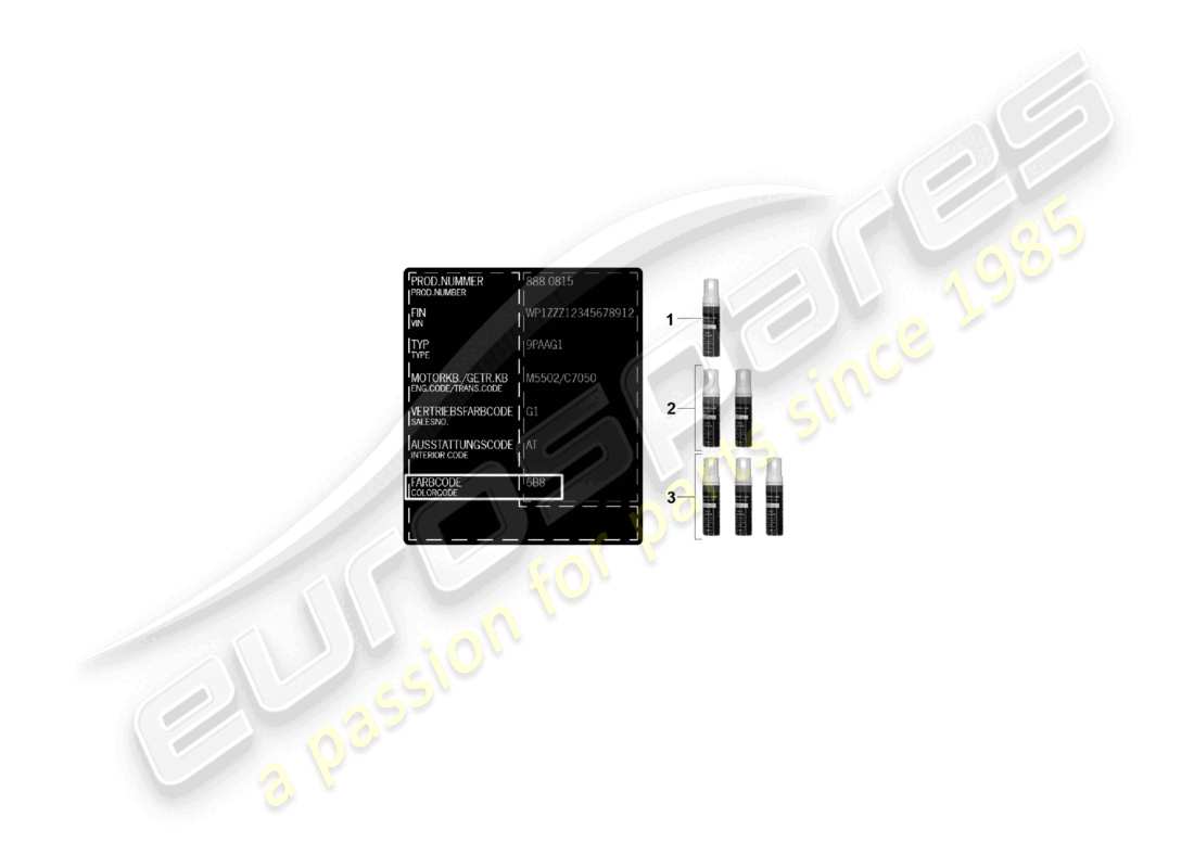 porsche 2022 (taycan 9j1-1) applicatore per ritocchi di vernice vernici diagramma delle parti