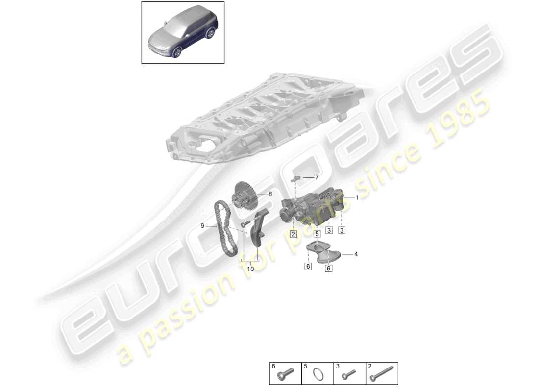 porsche 2023 (cayenne e3 9ya/9yb) pompa dell'olio diagramma delle parti