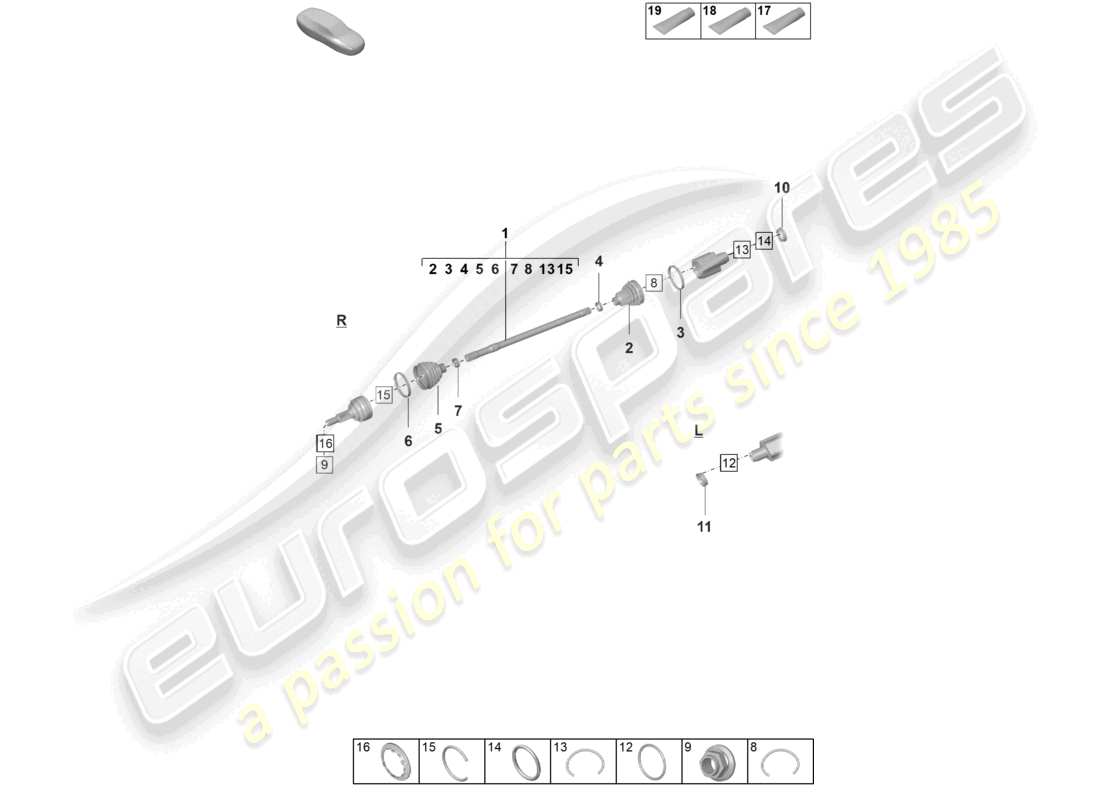 porsche 2021 (taycan 9j1-1) albero di trasmissione assale anteriore diagramma delle parti