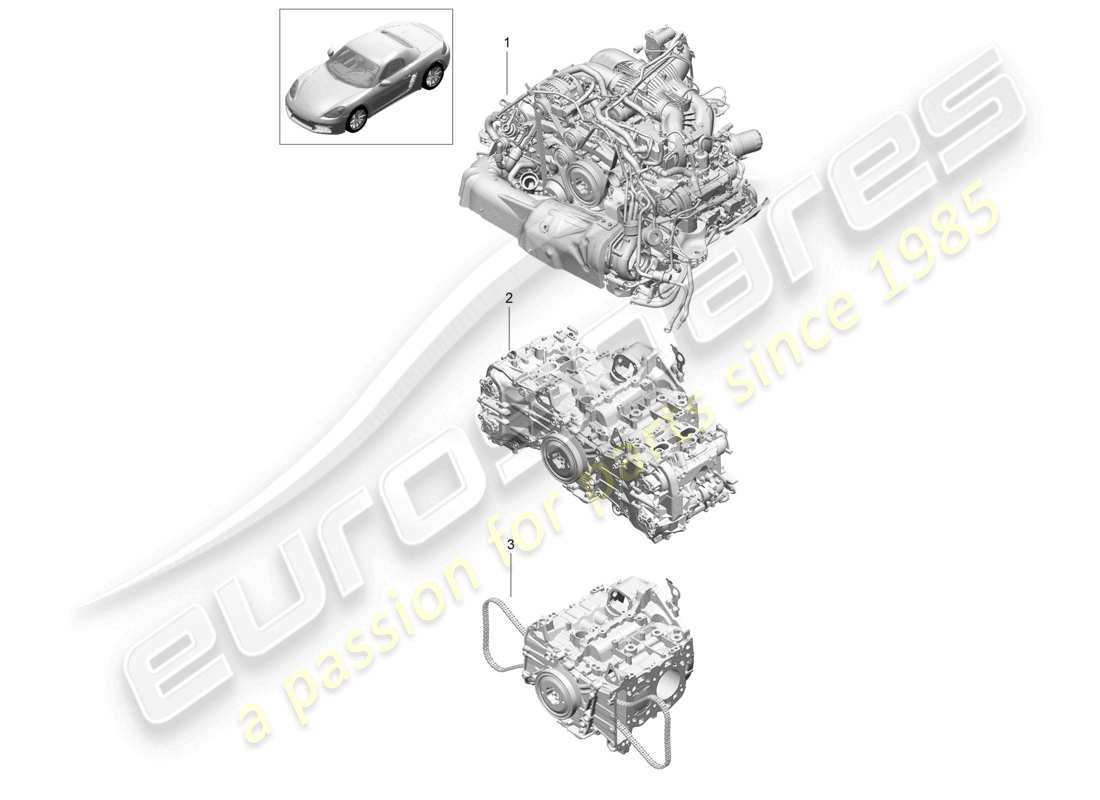porsche 2022 (718 boxster) motore sostitutivo ma senza: disco frizione - pdk - cambio ma senza: volano cambio manuale incluso compressore aria condizionata schema ricambi