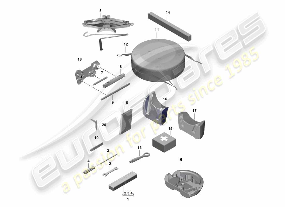 porsche 2025 (718 boxster spyder) diagramma delle parti del martinetto portautensili