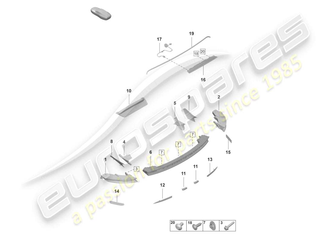 porsche 2020 (taycan 9j1-1) luce posteriore luce freno supplementare luce targa schema delle parti