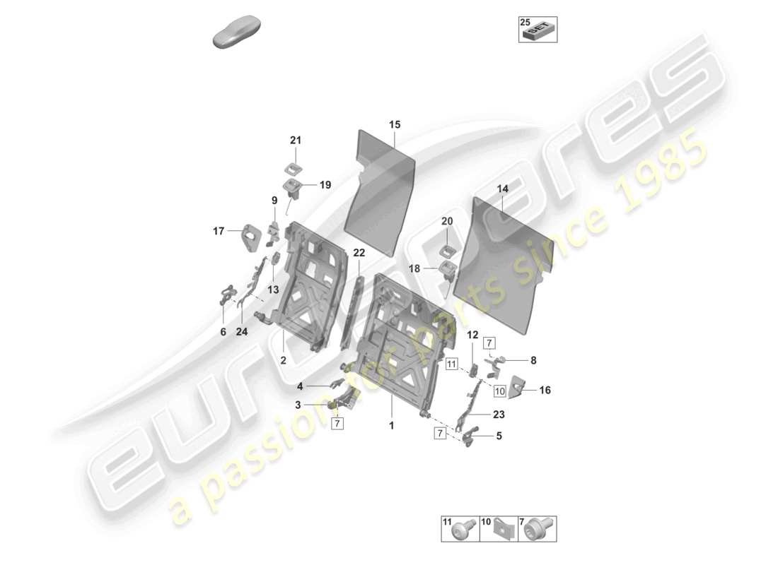 porsche 2025 (taycan 9j1-2) telaio schienale sedile standard diagramma delle parti