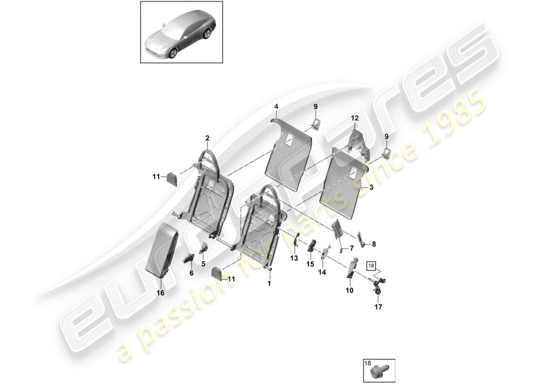 porsche 2021 (panamera 971-2) schienale del sedile posteriore rifiniture accessori equipaggiamento di base versione comfort versione sportiva schema ricambi