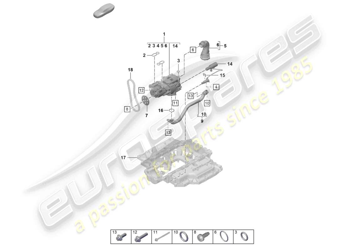 porsche 2024 (718 boxster spyder) schema delle parti della pompa dell'olio