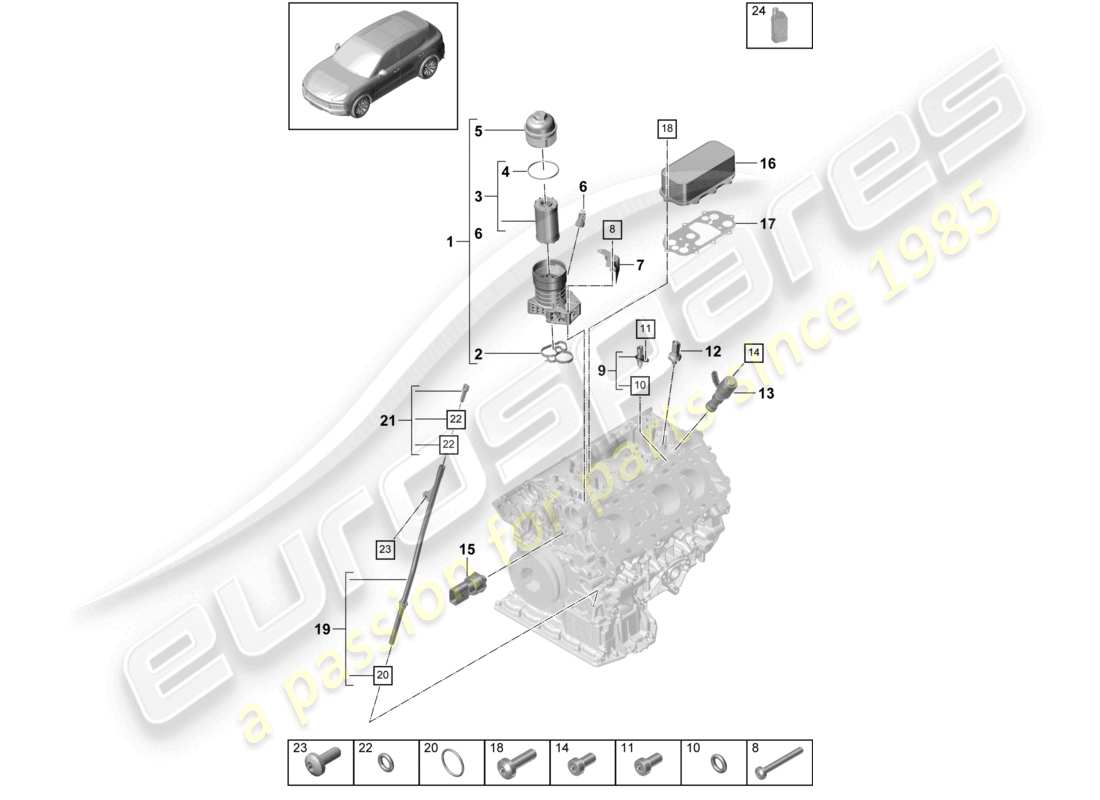 porsche 2022 (cayenne e3 9ya/9yb) filtro dell'olio console radiatore dell'olio diagramma delle parti