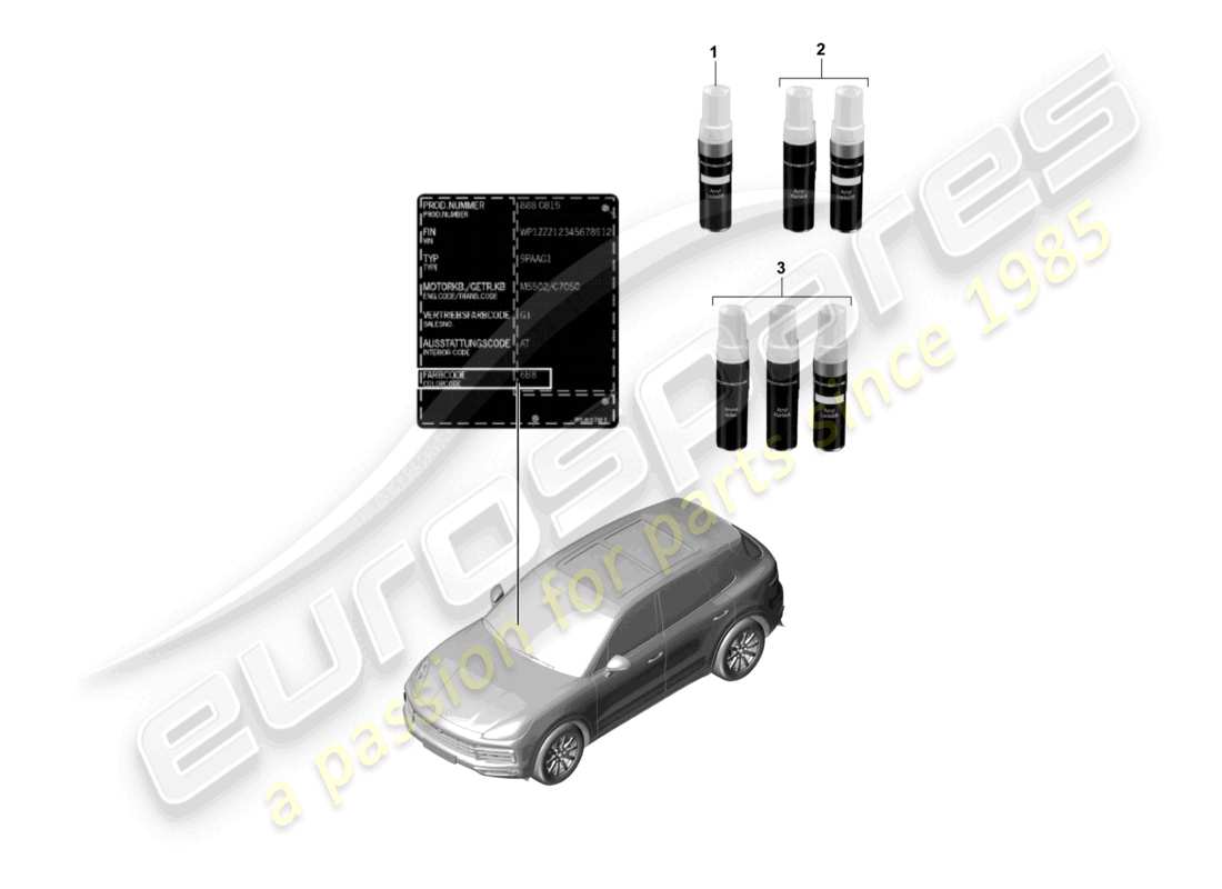 porsche 2023 (cayenne e3 9ya/9yb) applicatore per ritocchi di vernice diagramma delle parti delle vernici