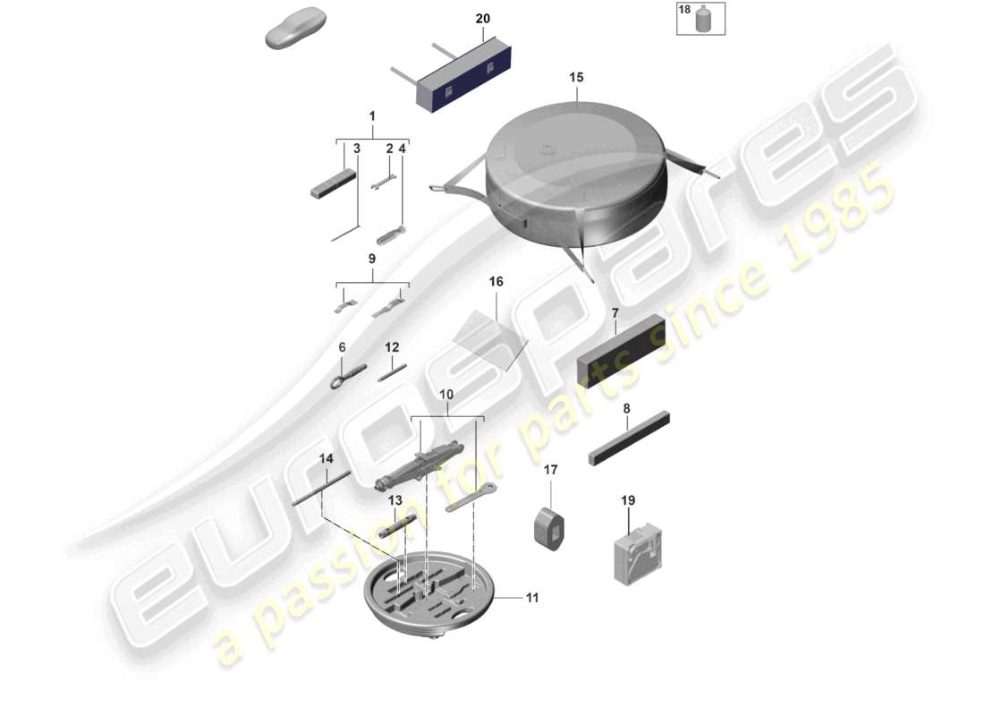 porsche 2021 (panamera 971-2) diagramma delle parti del martinetto portautensili