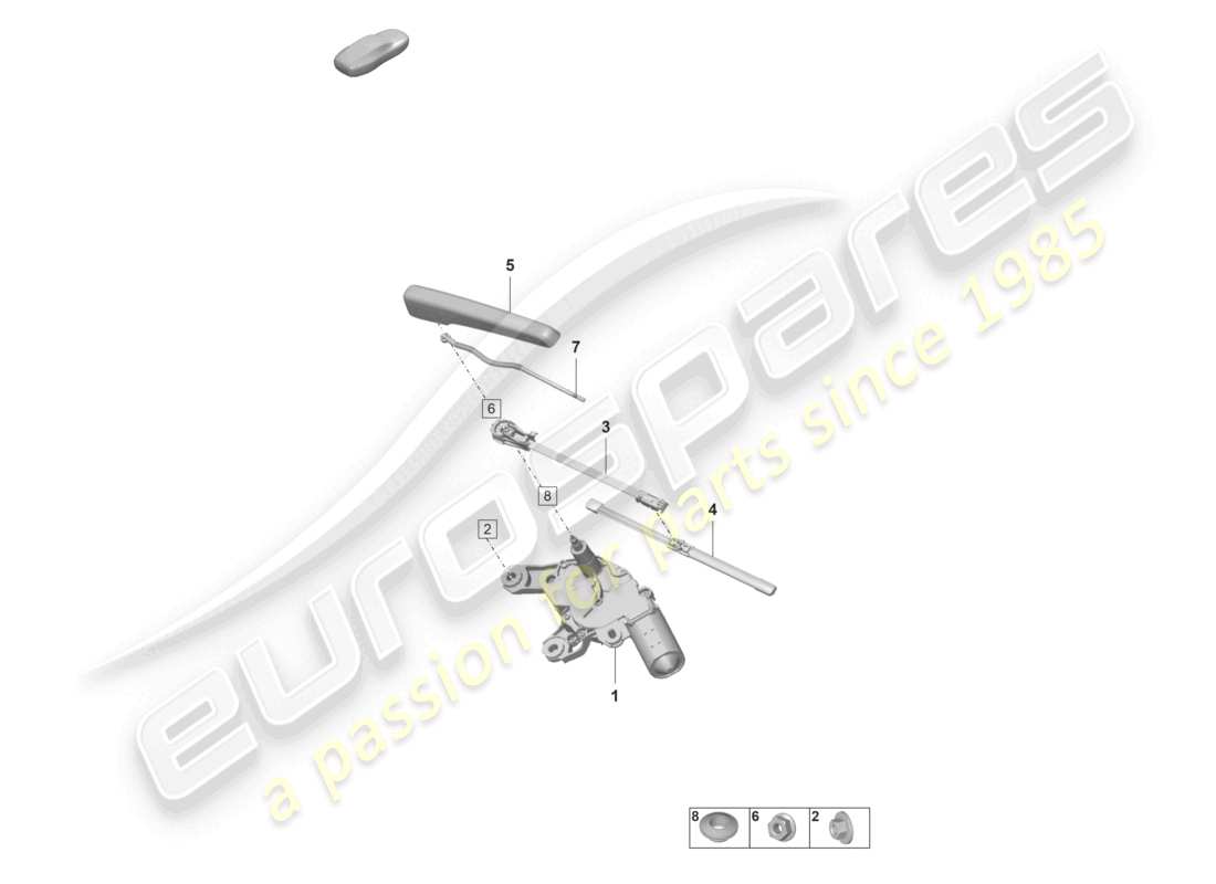 porsche 2020 (taycan 9j1-1) schema dei componenti del sistema tergicristallo e rondella per il lunotto posteriore