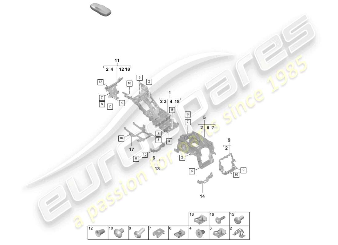 porsche 2021 (taycan 9j1-1) supporto di base per console centrale staffa diagramma delle parti