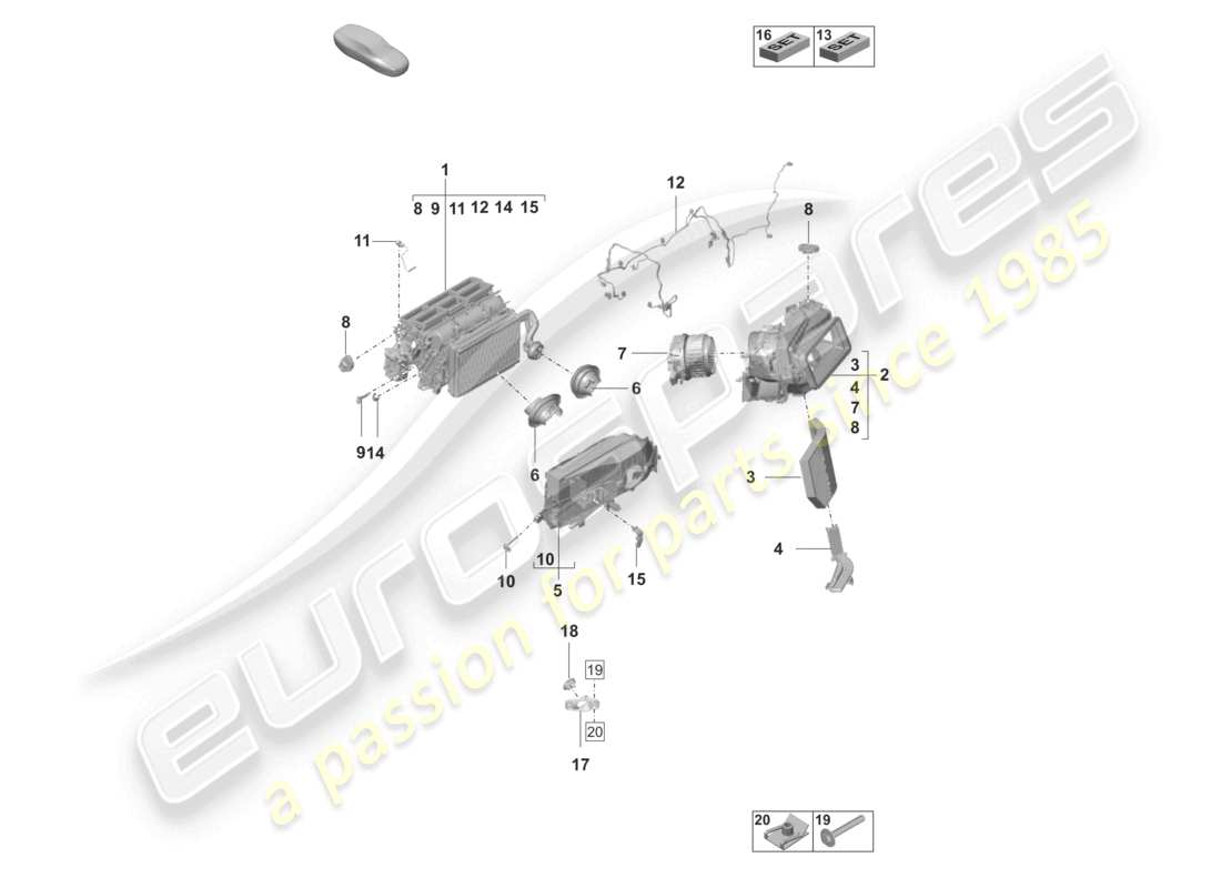 porsche 2020 (taycan 9j1-1) aria condizionata rhd sistema di riscaldamento, ventilazione e aria condizionata diagramma delle parti