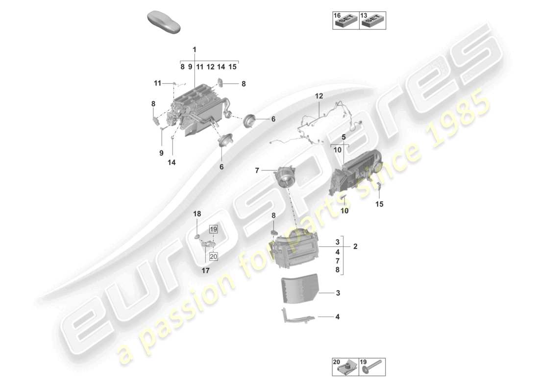 porsche 2020 (taycan 9j1-1) aria condizionata lhd riscaldamento, ventilazione e sistema ac diagramma delle parti