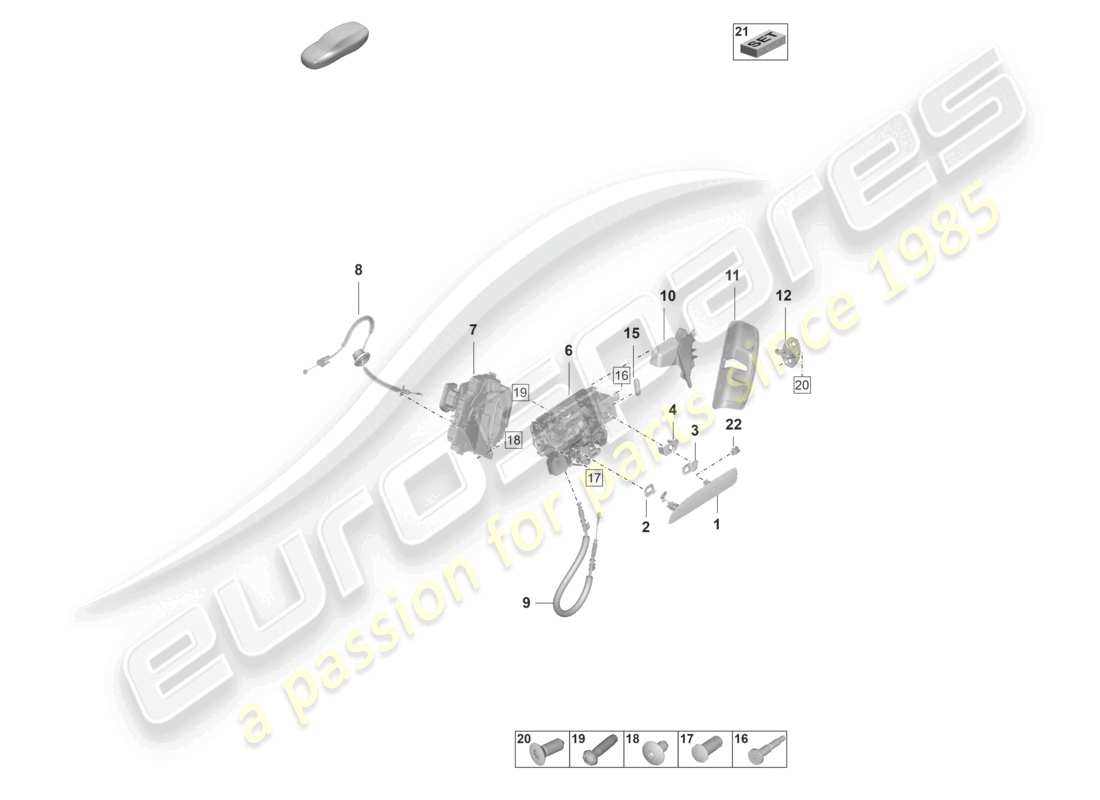 porsche 2020 (taycan 9j1-1) maniglie delle porte anteriori serratura della porta diagramma delle parti