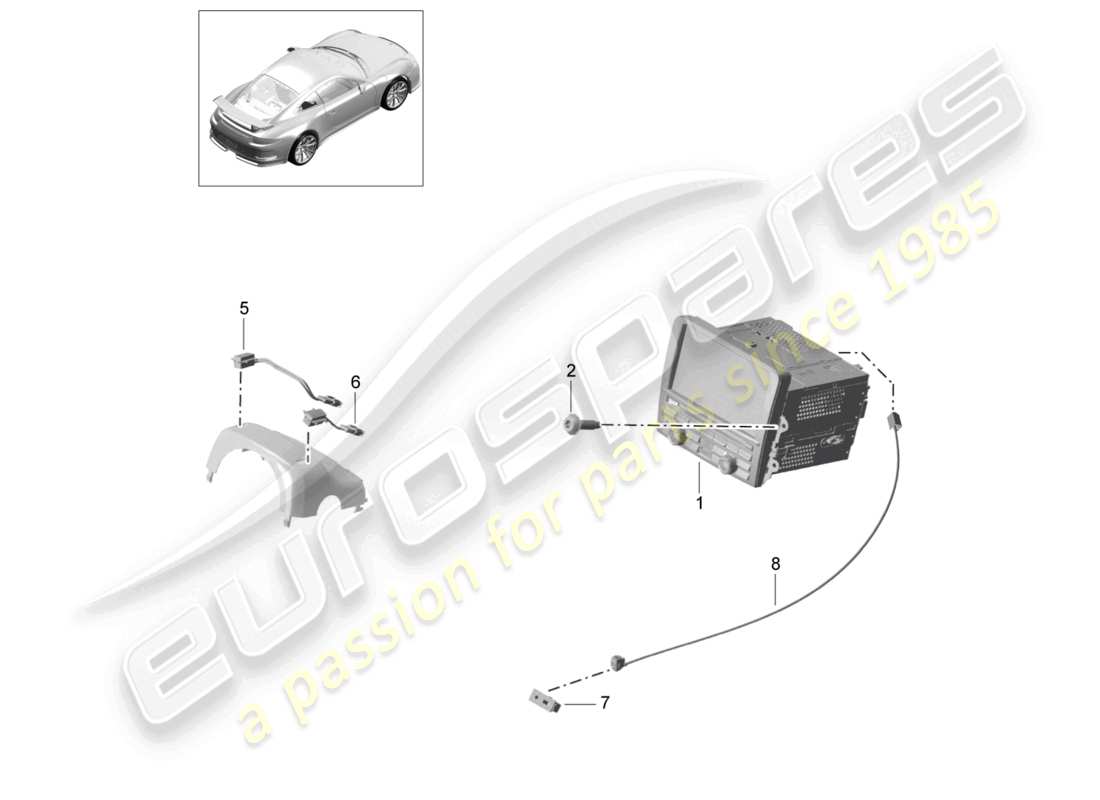 porsche 2021 (991-2 r/gt3/rs) pannello di controllo sistema di navigazione unità radio unità ricevente per microfono di ricezione tv d >>- mj 2017 schema delle parti