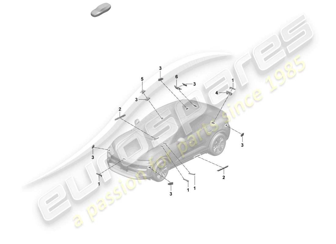 porsche 2025 (macan-e) schema elettrico delle parti dell'antenna per l'autorizzazione all'accesso e all'avviamento (kessy)