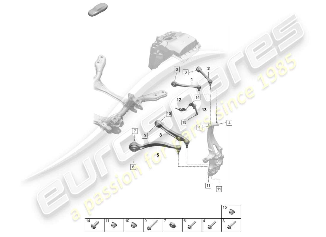 porsche 2024 (macan-e) diagramma delle parti del sensore di livello della guida del braccio oscillante