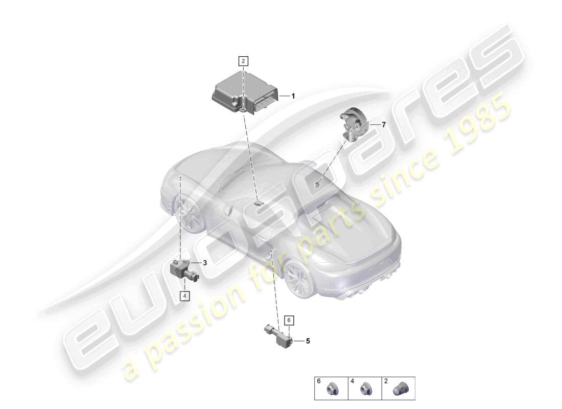 porsche 2024 (718 boxster spyder) unità di controllo per airbag sensore di pressione schema delle parti dell'airbag